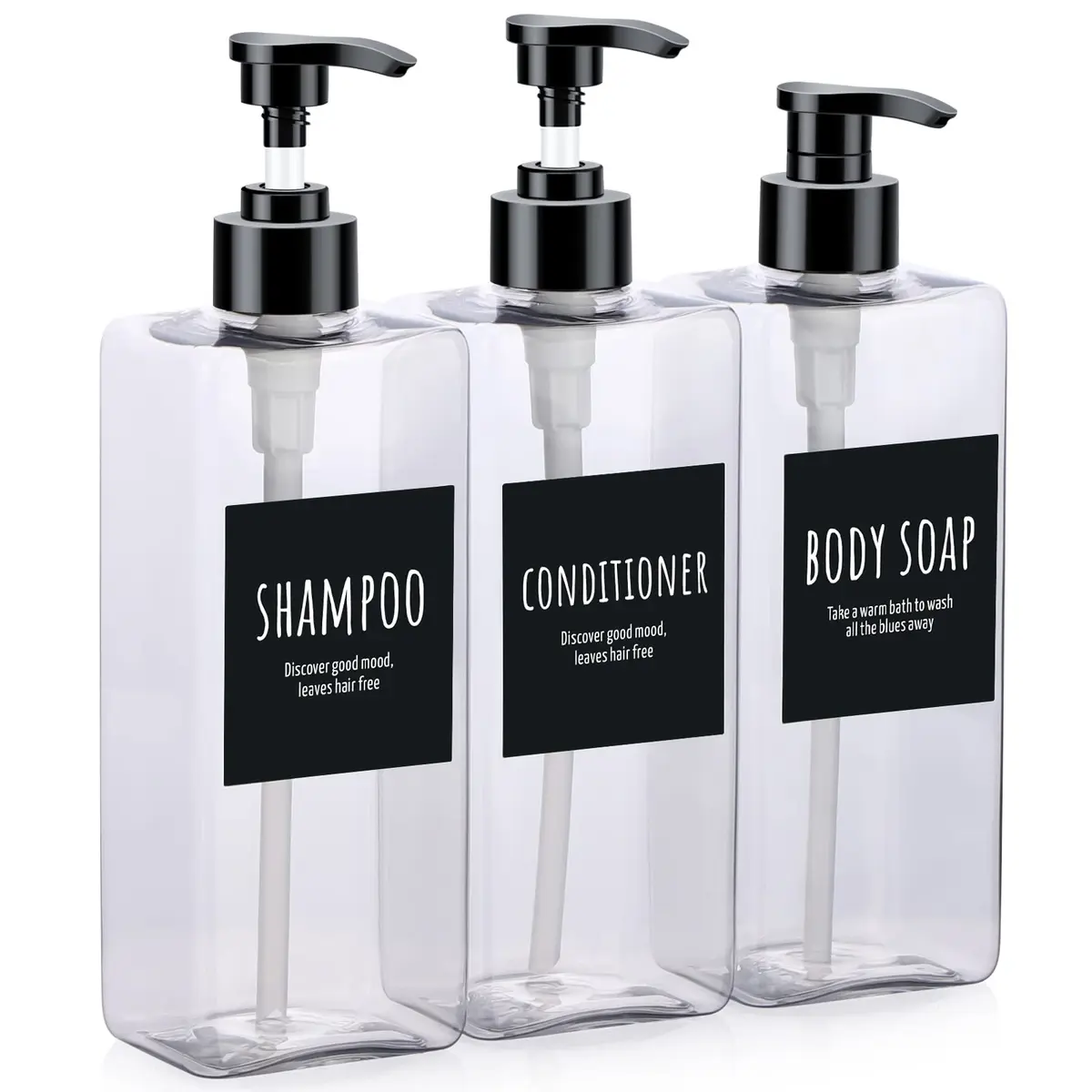 Segbeauty Clear 3pcs Pump Dispenser 500ml (16.9oz) | Refillable PET Plastic Bottles for Shampoo, Conditioner, Body Wash - main product image