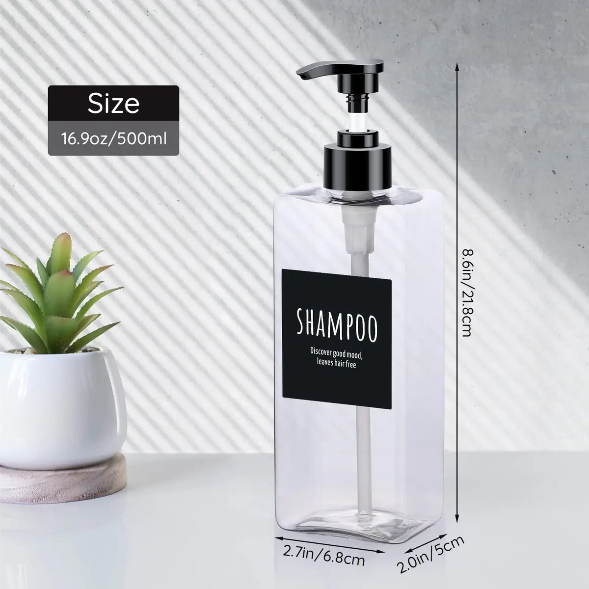 Segbeauty Clear 3pcs Pump Dispenser 500ml (16.9oz) | Refillable PET Plastic Bottles for Shampoo, Conditioner, Body Wash - view 6