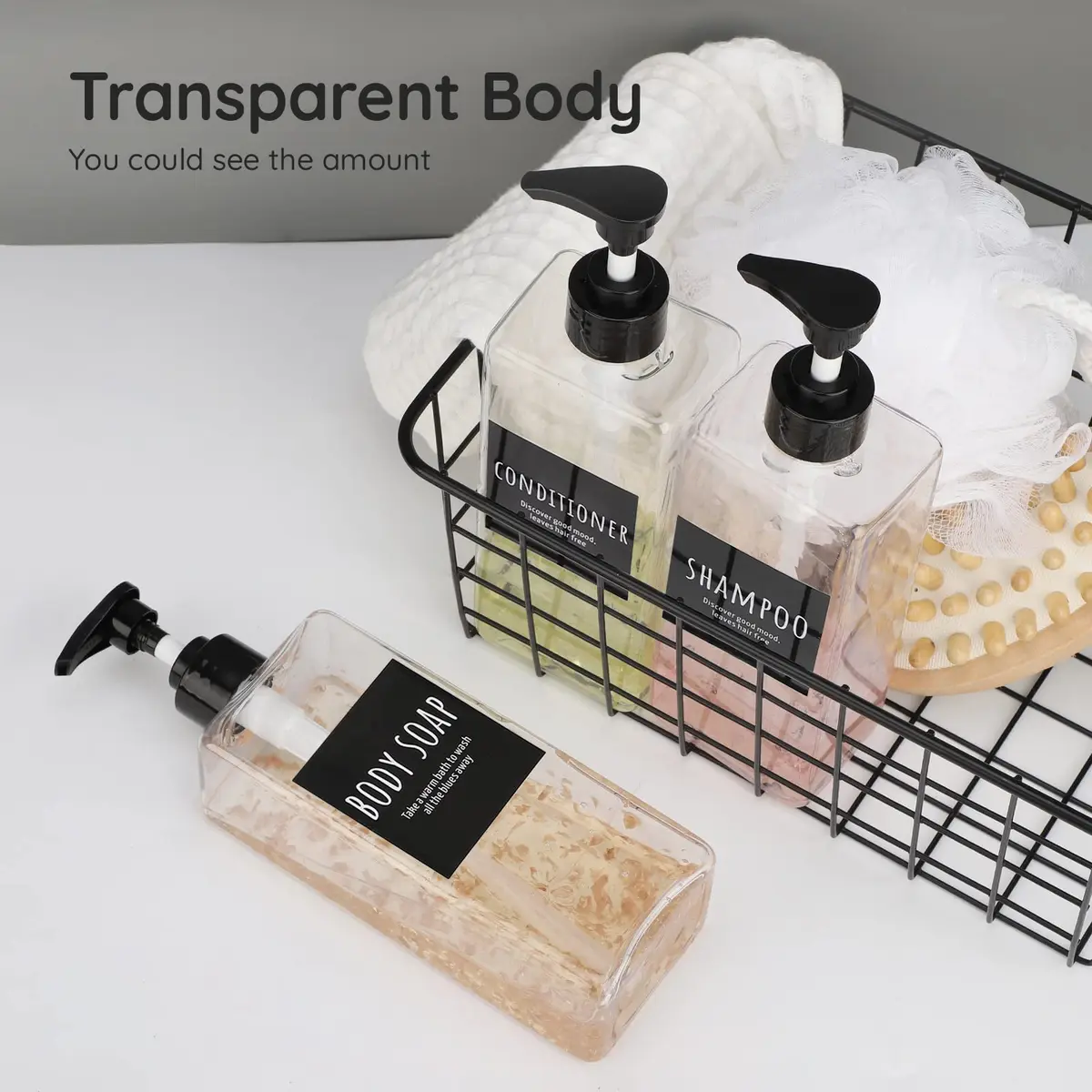 Segbeauty Clear 3pcs Pump Dispenser 500ml (16.9oz) | Refillable PET Plastic Bottles for Shampoo, Conditioner, Body Wash - view 7