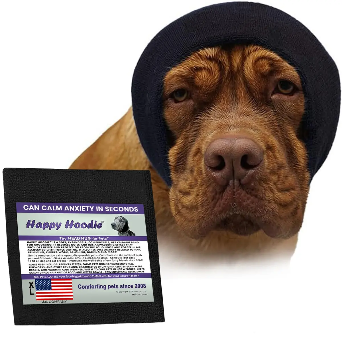 ZONI PETS Happy Hoodie The Original Dog & Cat Calming Band for Noise & Anxiety Relief | Stress-Reducing, Gentle Compression (70-120 chars) - main product image