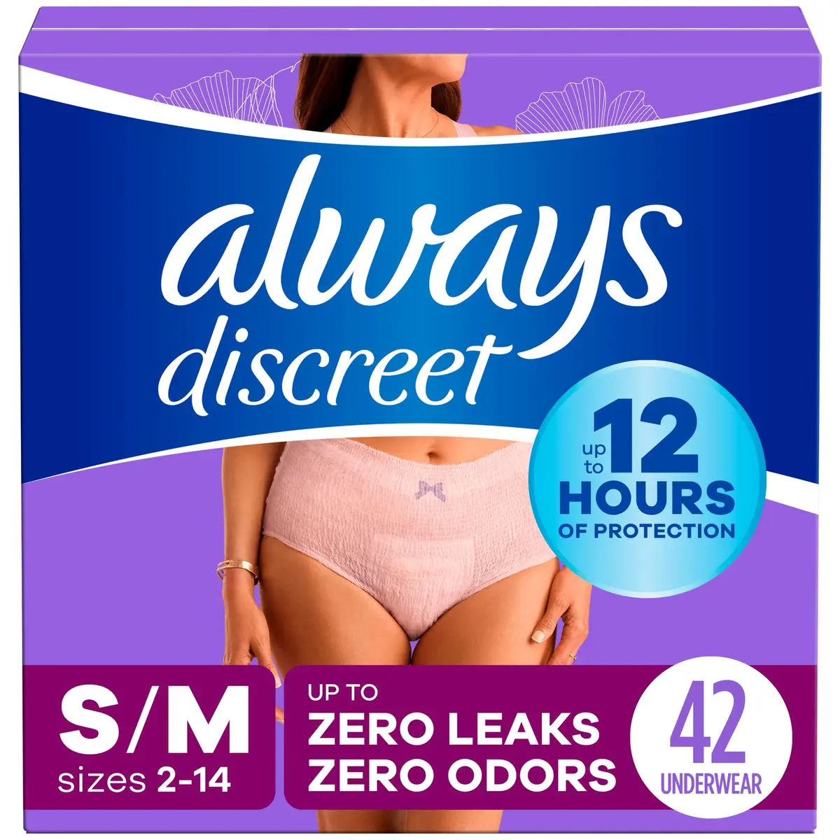 Always Discreet Incontinence Underwear for Women Maximum Absorbency S/M 42 Count | Disposable Protection - main product image