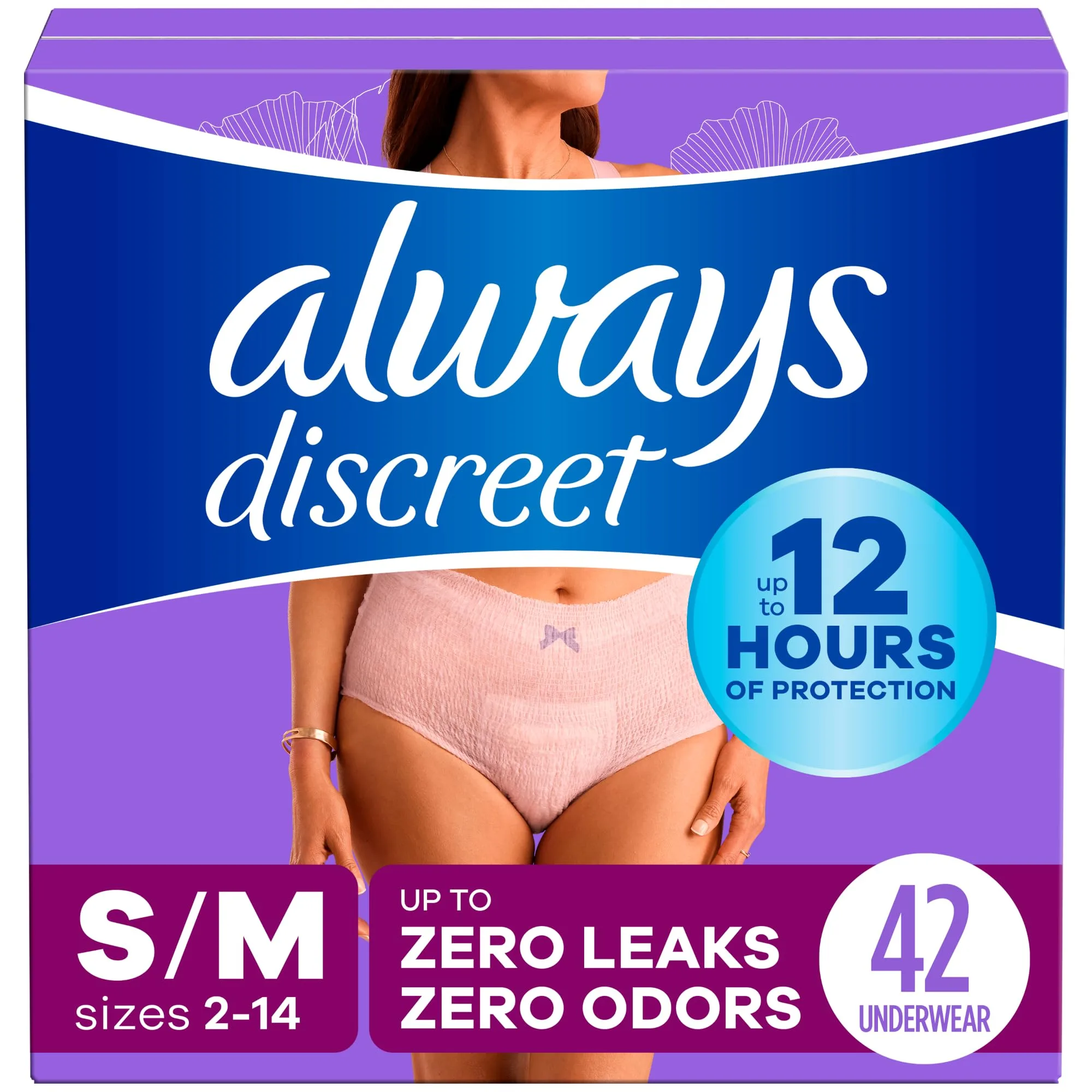 Always Discreet Incontinence Underwear for Women, Maximum Absorbency, S/M, 42 Count | USA Imported Discreet Protection - main product image