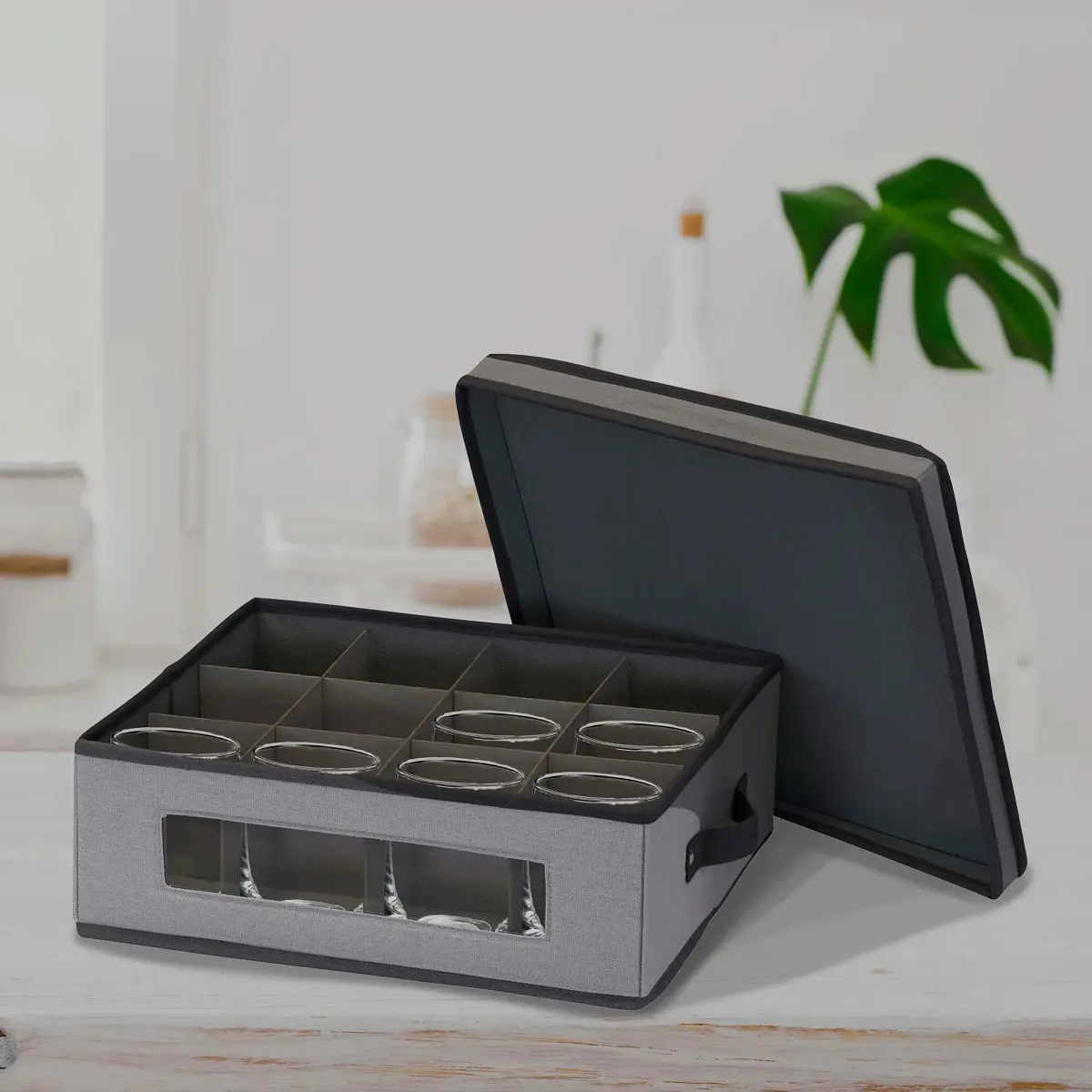 Household Essentials Gray Storage Box with Window & 12 Compartments | 37cm L x 43cm H x 5cm W - view 2