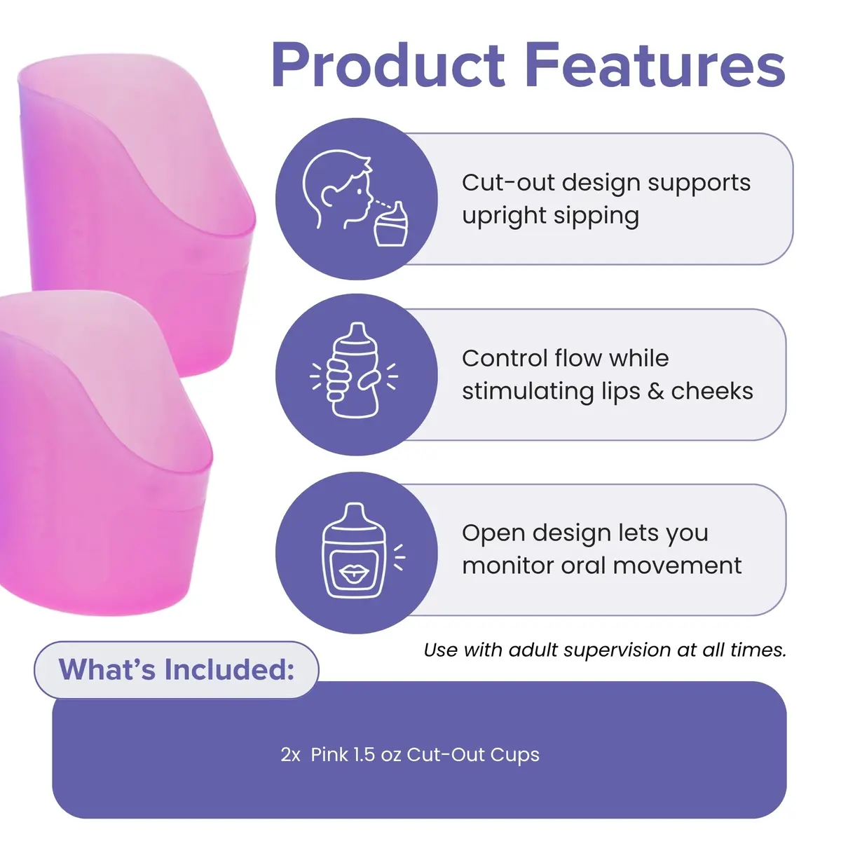 TalkTools Cut-Out Cups for Special Needs - 1.5 Oz Pink (2-Pack) | Motor and Coordination Support for Elderly - view 3