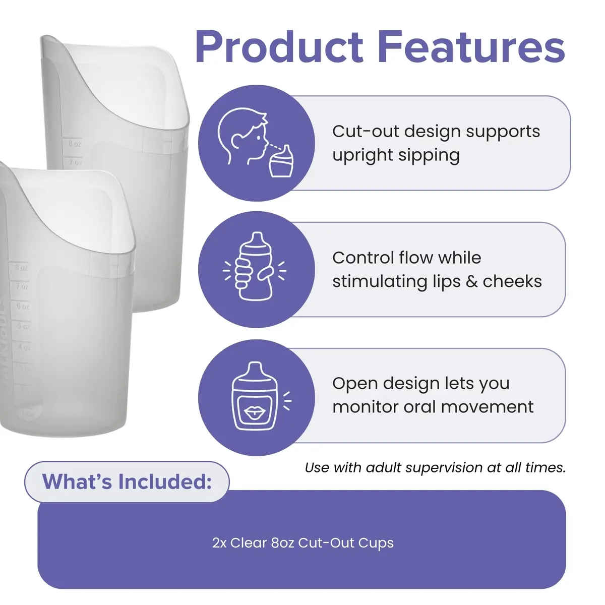 TalkTools Cut-Out Nosey Cups for Adults - 240ml (8oz) 2-Pack | Stable Position Drinking Aid - view 3