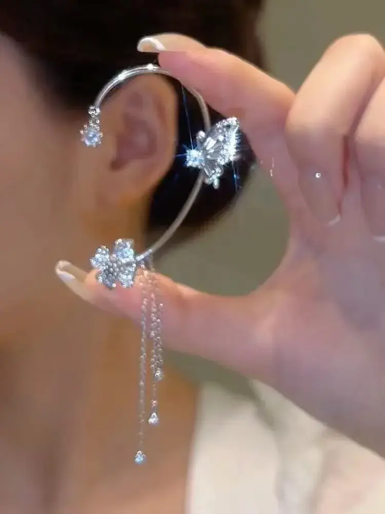LAKIYOYO Silver 2Pcs Zircon Butterfly Ear Cuff Earrings | No Piercing Wrap Around Rhinestone Jewelry - view 10