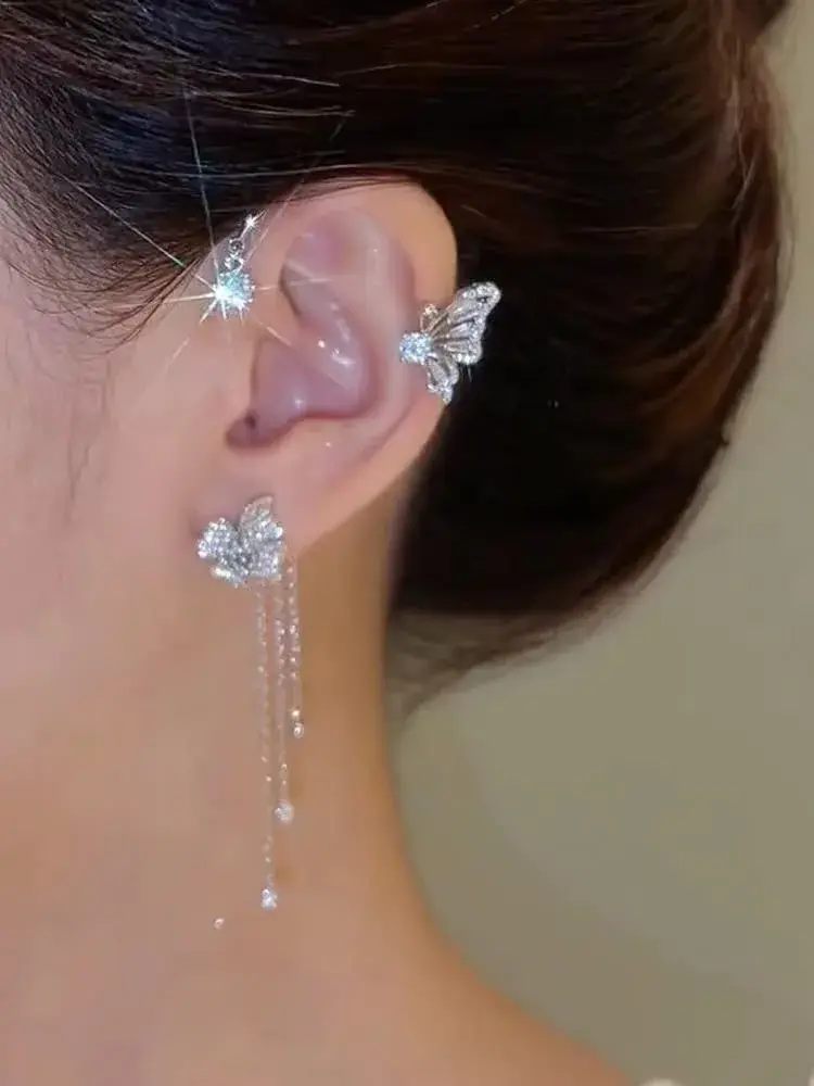LAKIYOYO Silver 2Pcs Zircon Butterfly Ear Cuff Earrings | No Piercing Wrap Around Rhinestone Jewelry - view 11