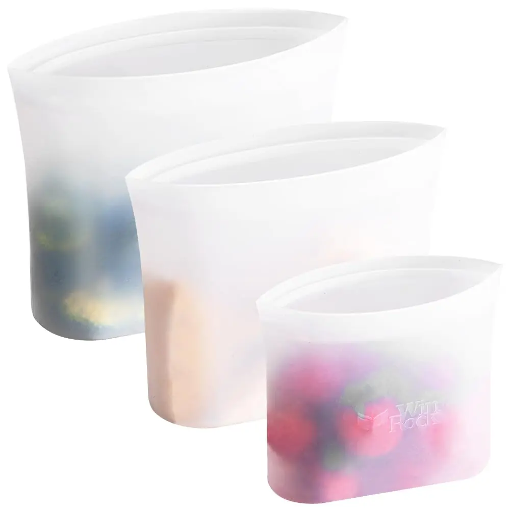 Winrock Reusable Silicone Food Storage Bags 3 Pack | Microwave & Dishwasher Safe, BPA Free, Stand Up Zip Containers (51oz, 34oz, 17oz) - main product image