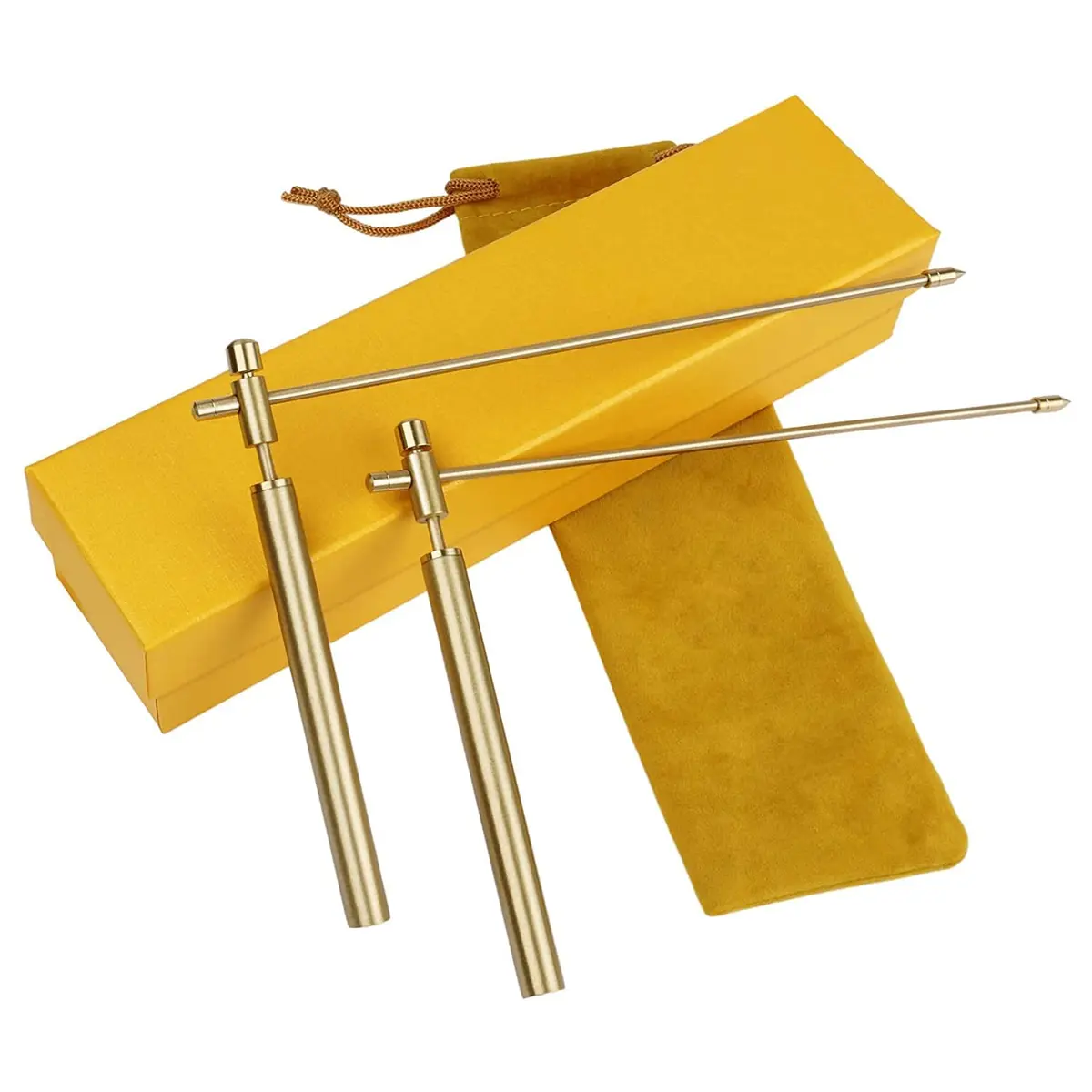 Yuepin Gold 2PCS Solid Copper Dowsing Rods with Brass Handles | Detect Water, Gold, Lost Items, Ghost Hunting - main product image