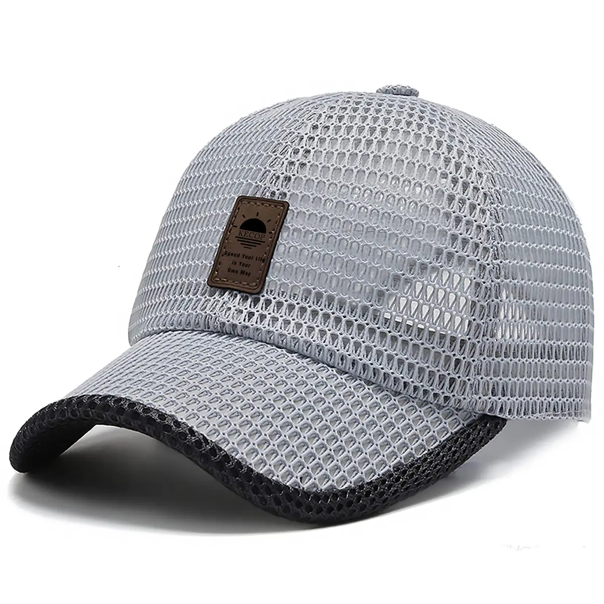 KECOP Mesh Hats for Men & Women | Breathable Summer Caps, Quick Dry, Adjustable Fit, Light Grey - main product image