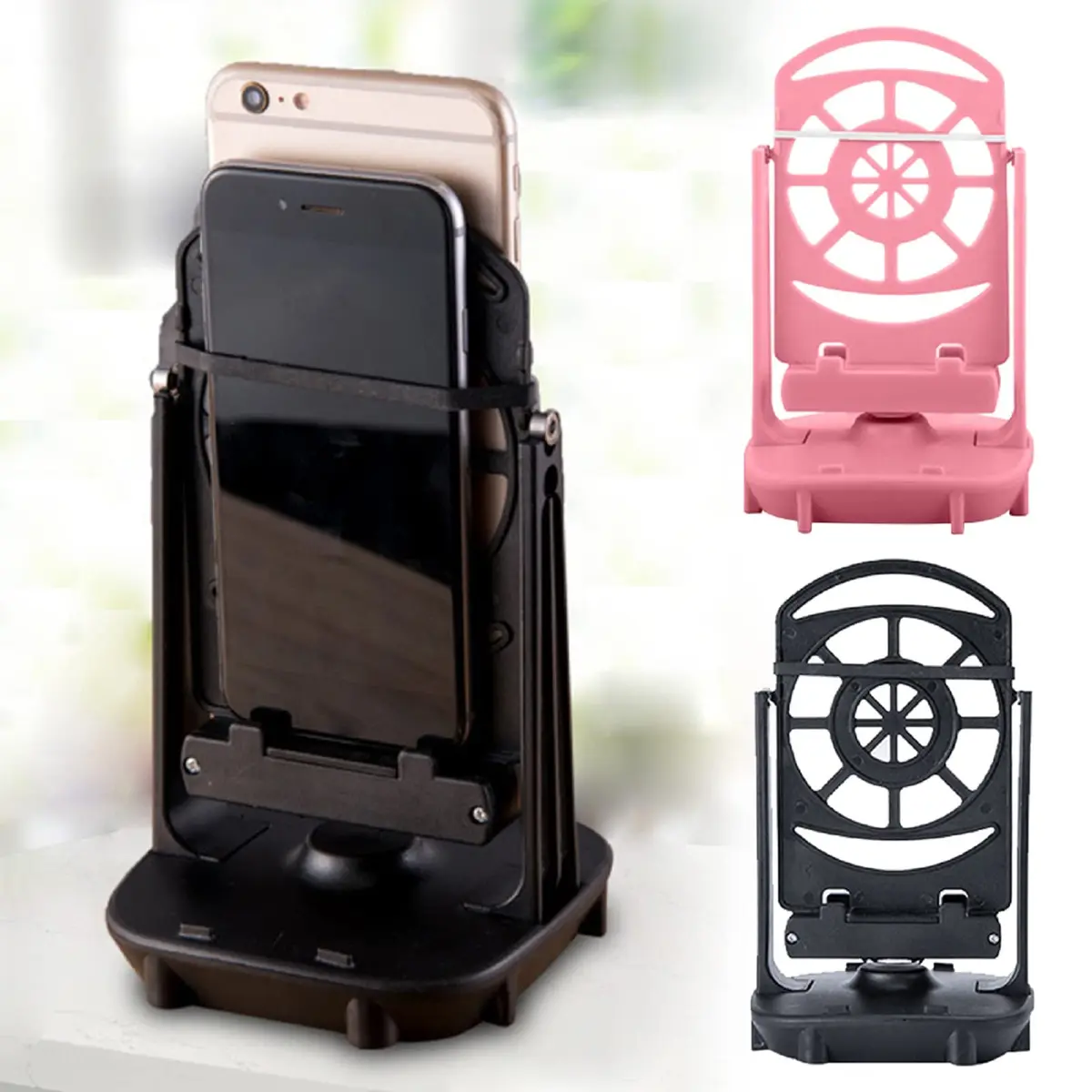 Xiaokeis Portable Electronic Device Stand Support for Dual Phones | Silent Step Counter & Holder, Black - view 9