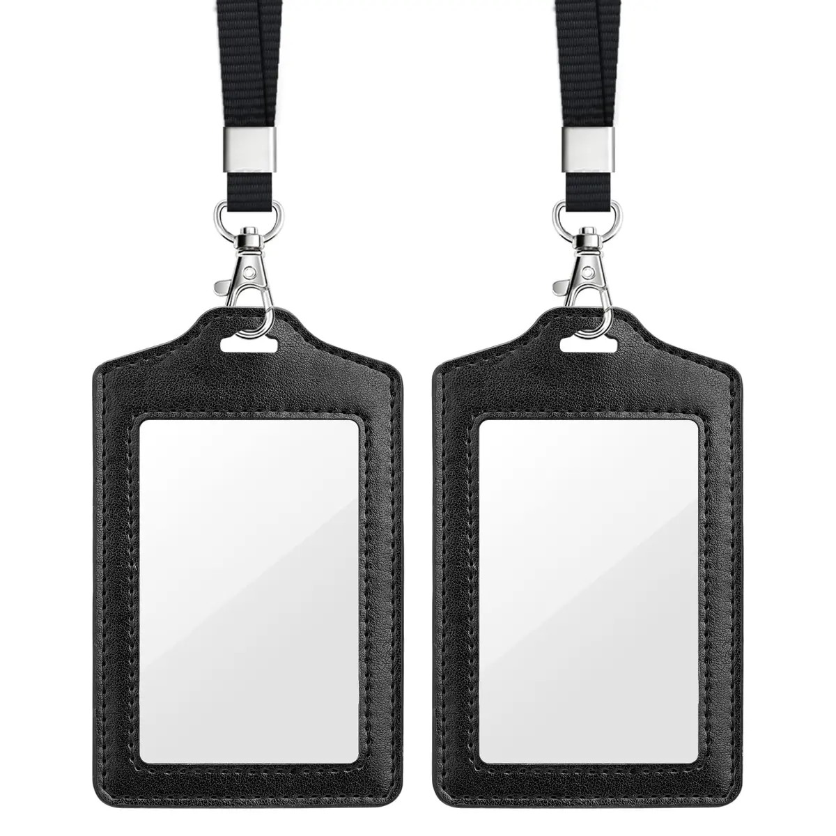 Teskyer Badge Holder with Lanyard | Double-Sided Clear ID Card Holder, Black, 2 Pack, 2.7" x 4.5" - main product image
