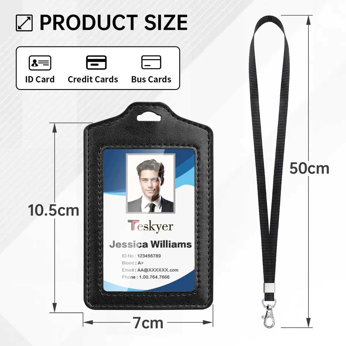 Teskyer Badge Holder with Lanyard | Double-Sided Clear ID Card Holder, Black, 2 Pack, 2.7" x 4.5" - view 5