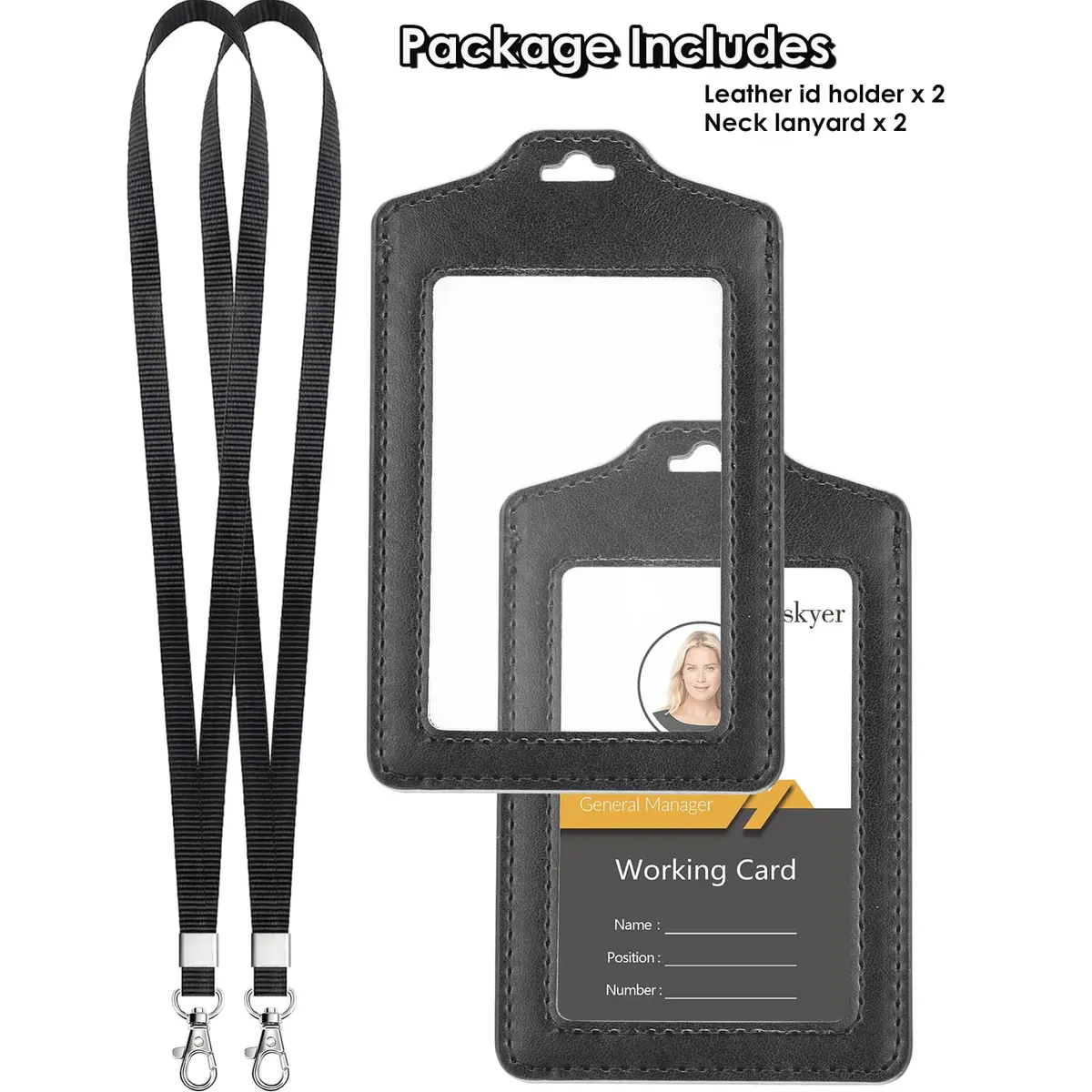 Teskyer Badge Holder with Lanyard | Double-Sided Clear ID Card Holder, Black, 2 Pack, 2.7" x 4.5" - view 8