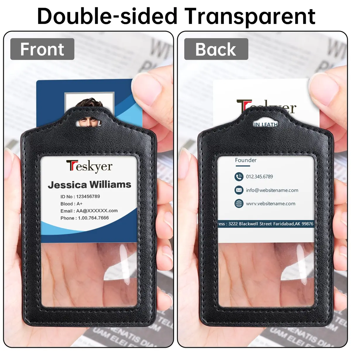 Teskyer Badge Holder with Lanyard | Double-Sided Clear ID Card Holder, Black, 2 Pack, 2.7" x 4.5" - view 2