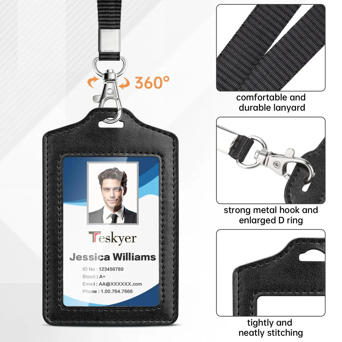 Teskyer Badge Holder with Lanyard | Double-Sided Clear ID Card Holder, Black, 2 Pack, 2.7" x 4.5" - view 4