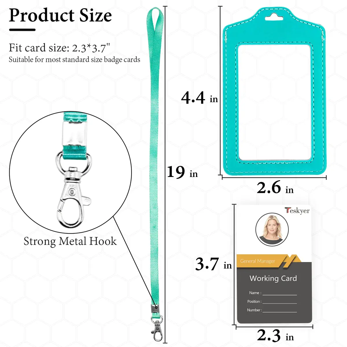 Teskyer Badge Holder with Lanyard Cyan | Double Sided Clear ID Card Holder for Work & School - view 3