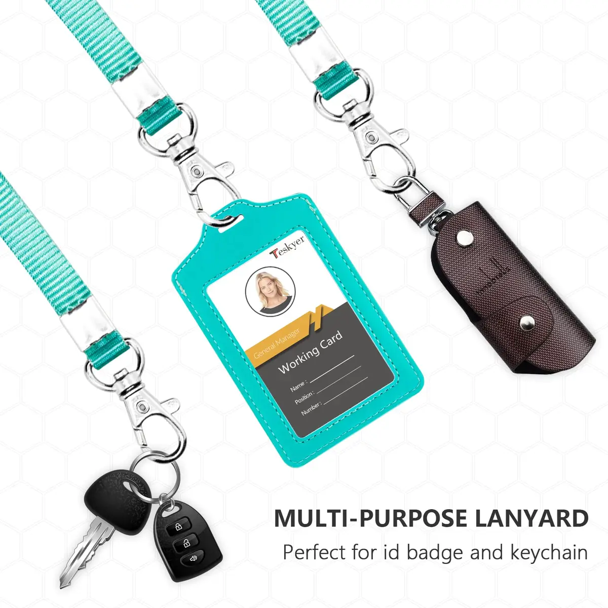 Teskyer Badge Holder with Lanyard Cyan | Double Sided Clear ID Card Holder for Work & School - view 4