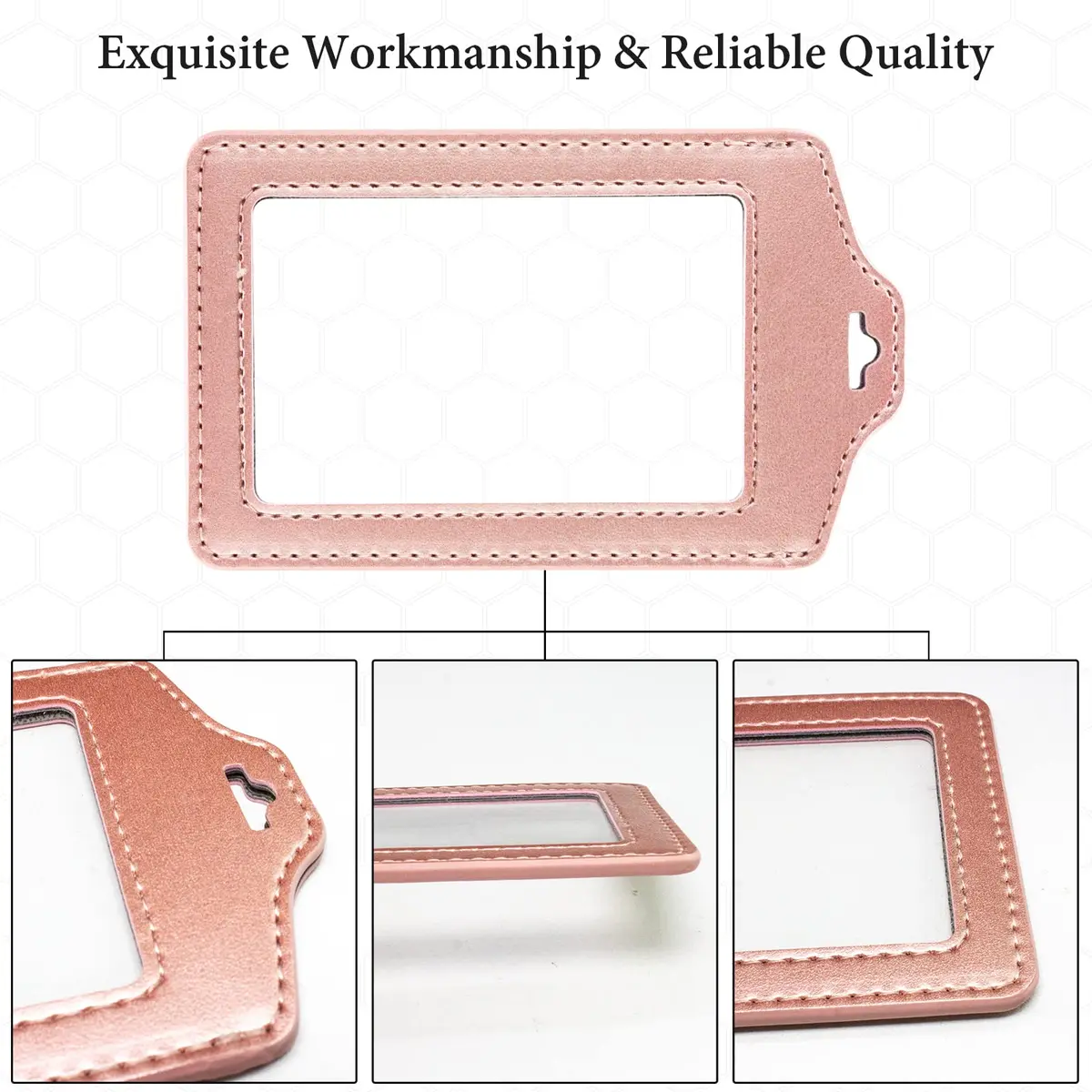 Teskyer Badge Holder Rose Gold | Double Sided, Durable PU Leather, 2-Pack, with Lanyard (2.7" x 4.5") - view 5