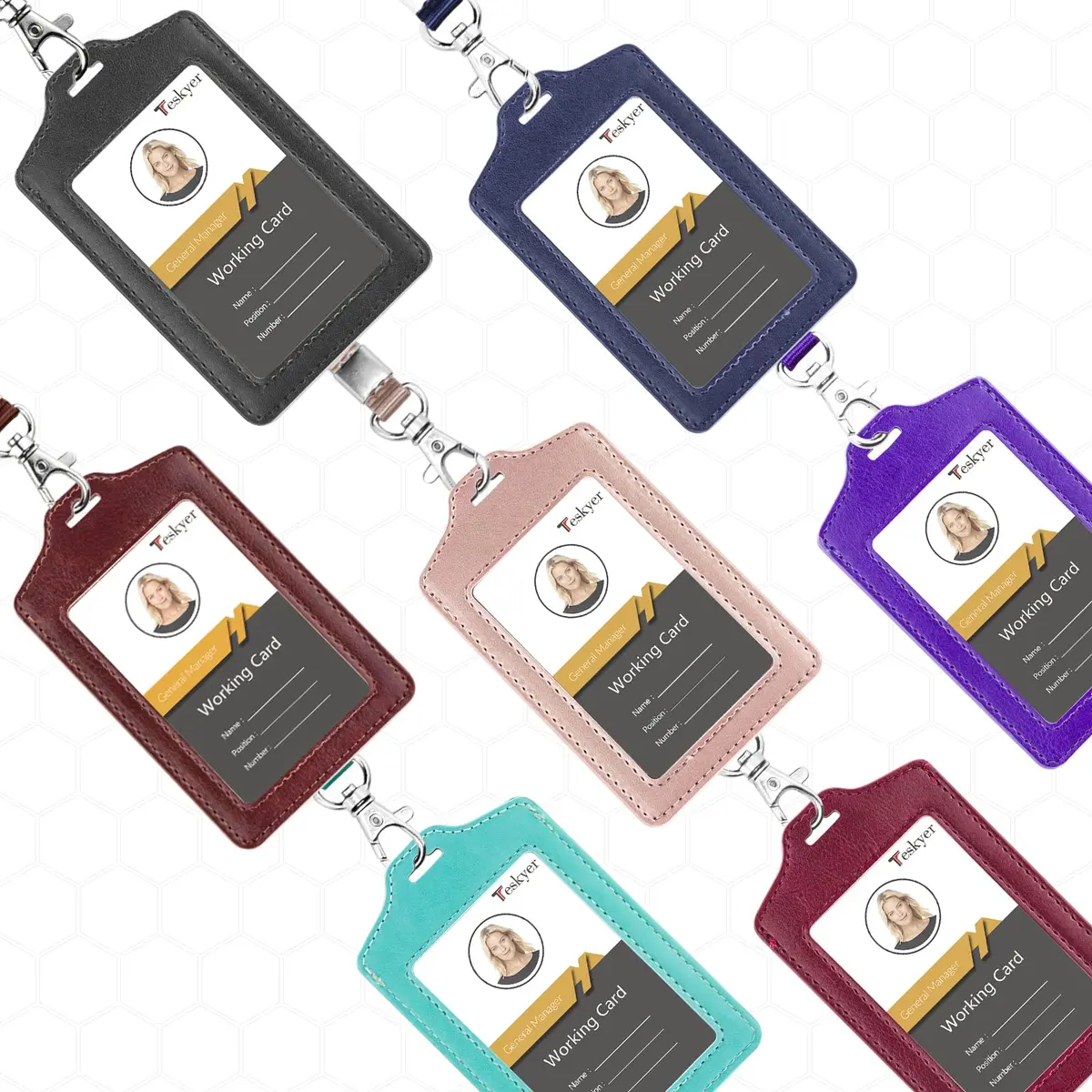 Teskyer Badge Holder Rose Gold | Double Sided, Durable PU Leather, 2-Pack, with Lanyard (2.7" x 4.5") - view 6