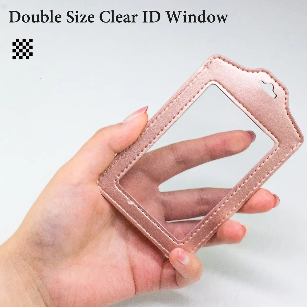 Teskyer Badge Holder Rose Gold | Double Sided, Durable PU Leather, 2-Pack, with Lanyard (2.7" x 4.5") - view 2