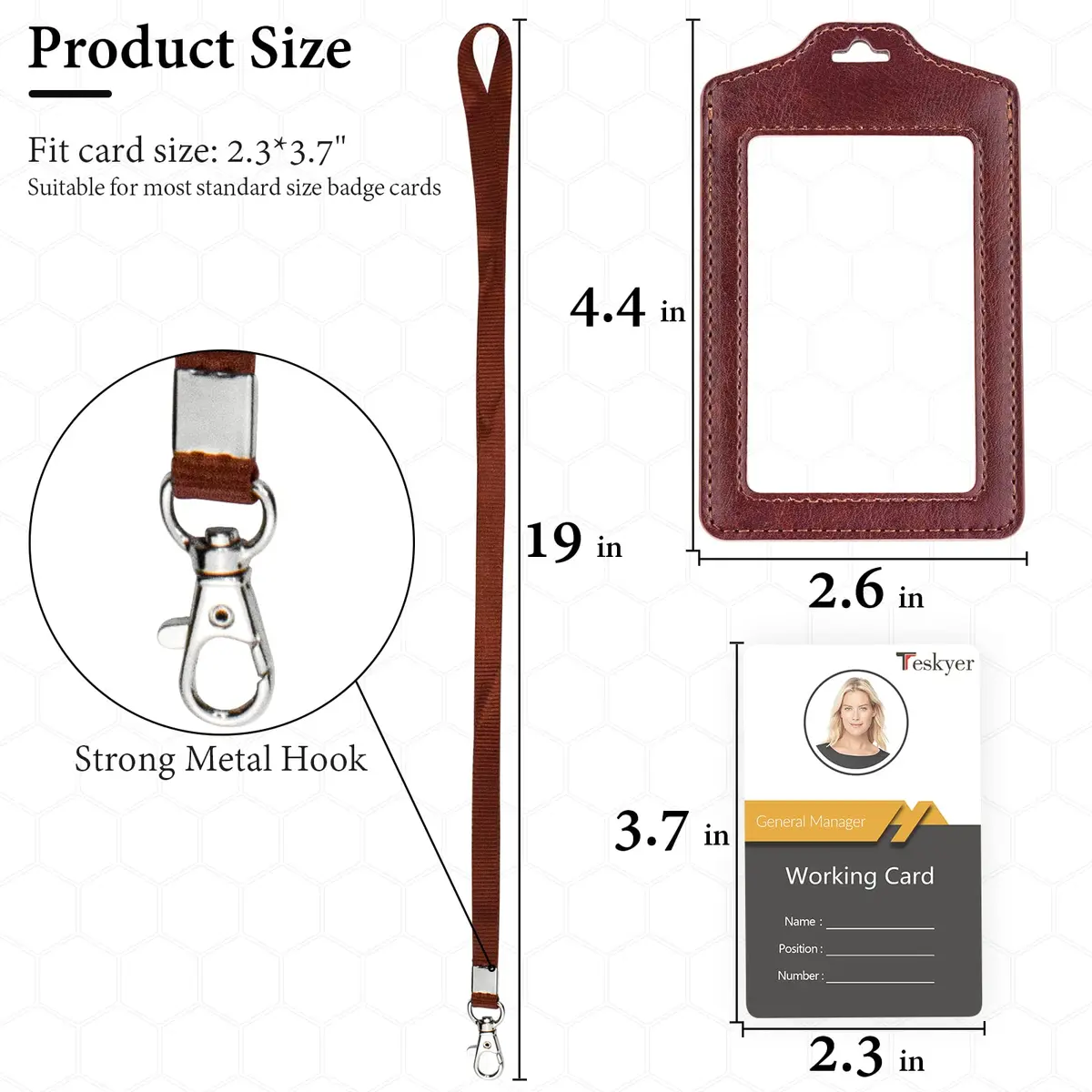 Teskyer Badge Holder with Lanyard | Double Sided Clear ID Card Holder, Brown | Professional Office & School Access - view 3