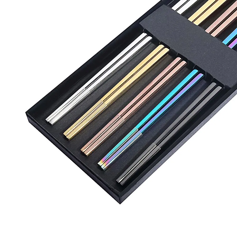MOXILYN Metal Chopsticks Reusable Titanium Plated Stainless Steel 9.25 inch | Non-Slip for Beginners Gift Set - view 5