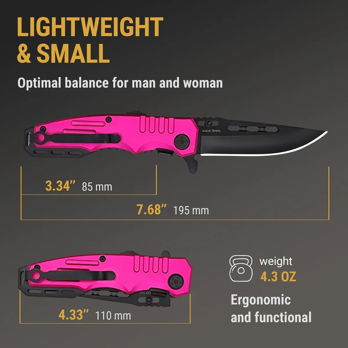Grand Way Safety Lock Pocket Knife for Women - Pink Folding Knife | Self Defense & Food Prep - view 4