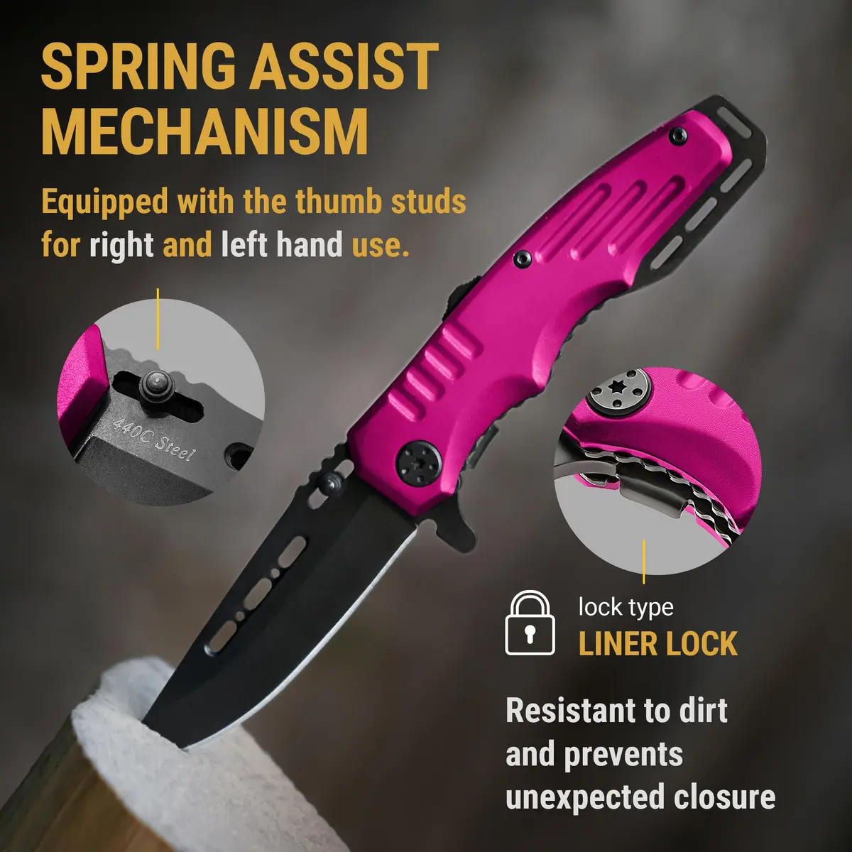 Grand Way Safety Lock Pocket Knife for Women - Pink Folding Knife | Self Defense & Food Prep - view 5