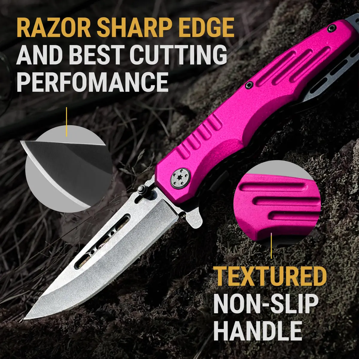 Grand Way Safety Lock Pocket Knife for Women - Pink Folding Knife | Self Defense & Food Prep - view 6