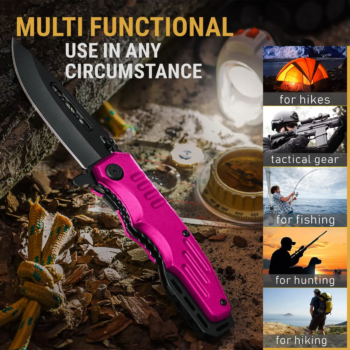 Grand Way Safety Lock Pocket Knife for Women - Pink Folding Knife | Self Defense & Food Prep - view 7