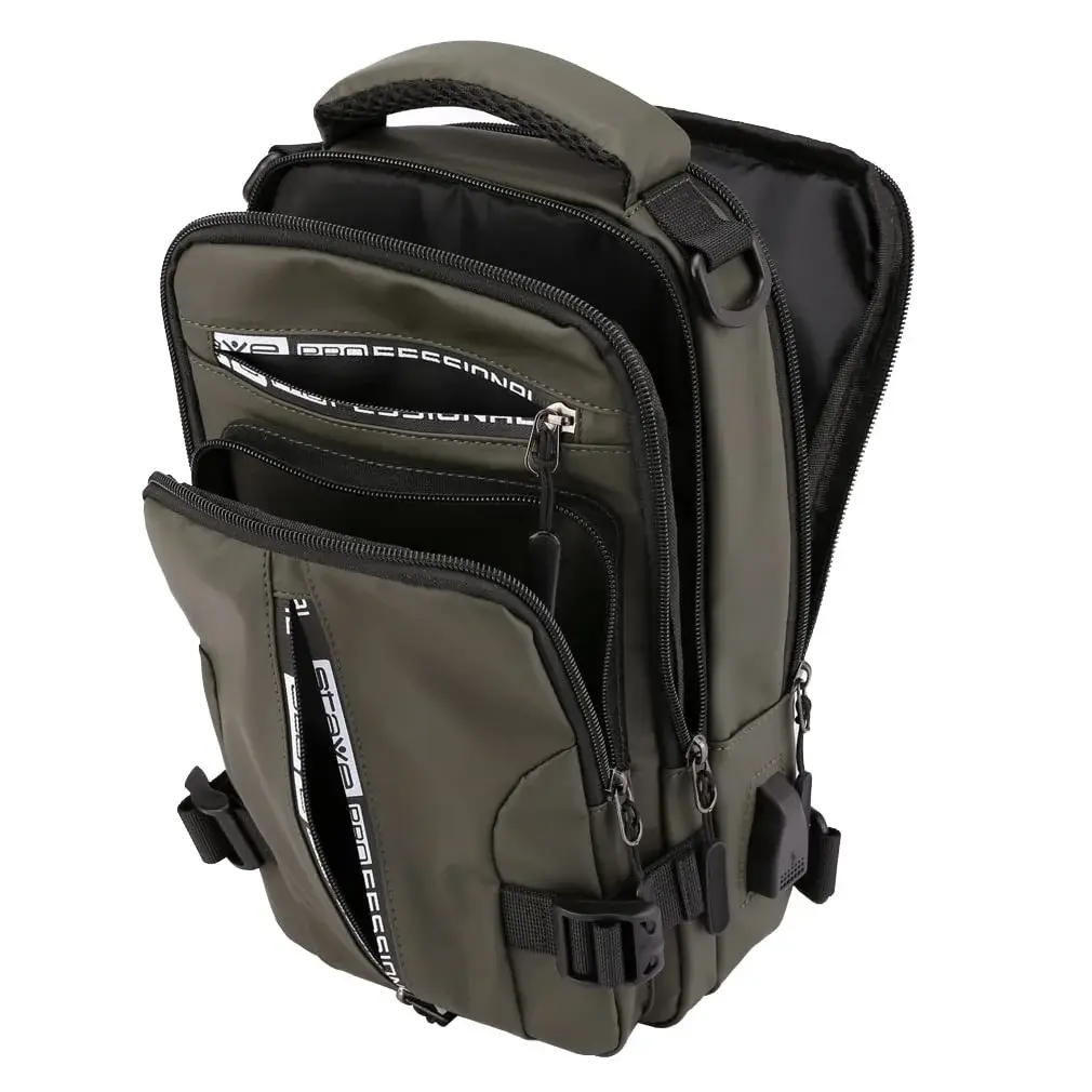 Hebetag Nylon Casual Sling Bag Backpack Handbag for Men Travel Outdoors Sports Hiking Crossbody Chest Pack Shoulder Pouch Multipurpose Daypack, with USB charging port (Army Green) - view 5