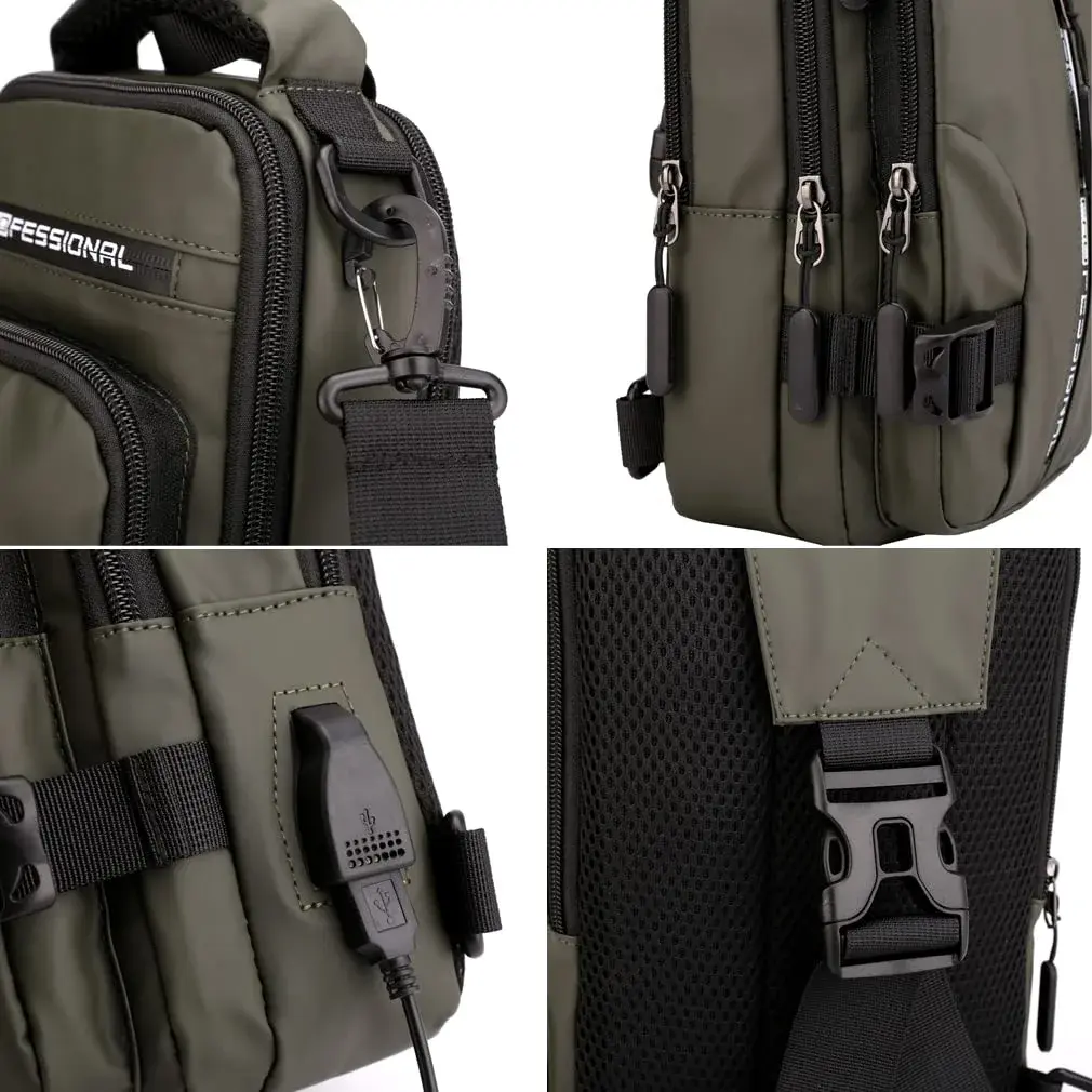 Hebetag Nylon Casual Sling Bag Backpack Handbag for Men Travel Outdoors Sports Hiking Crossbody Chest Pack Shoulder Pouch Multipurpose Daypack, with USB charging port (Army Green) - view 6