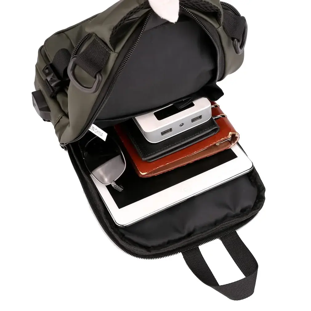 Hebetag Nylon Casual Sling Bag Backpack Handbag for Men Travel Outdoors Sports Hiking Crossbody Chest Pack Shoulder Pouch Multipurpose Daypack, with USB charging port (Army Green) - view 7