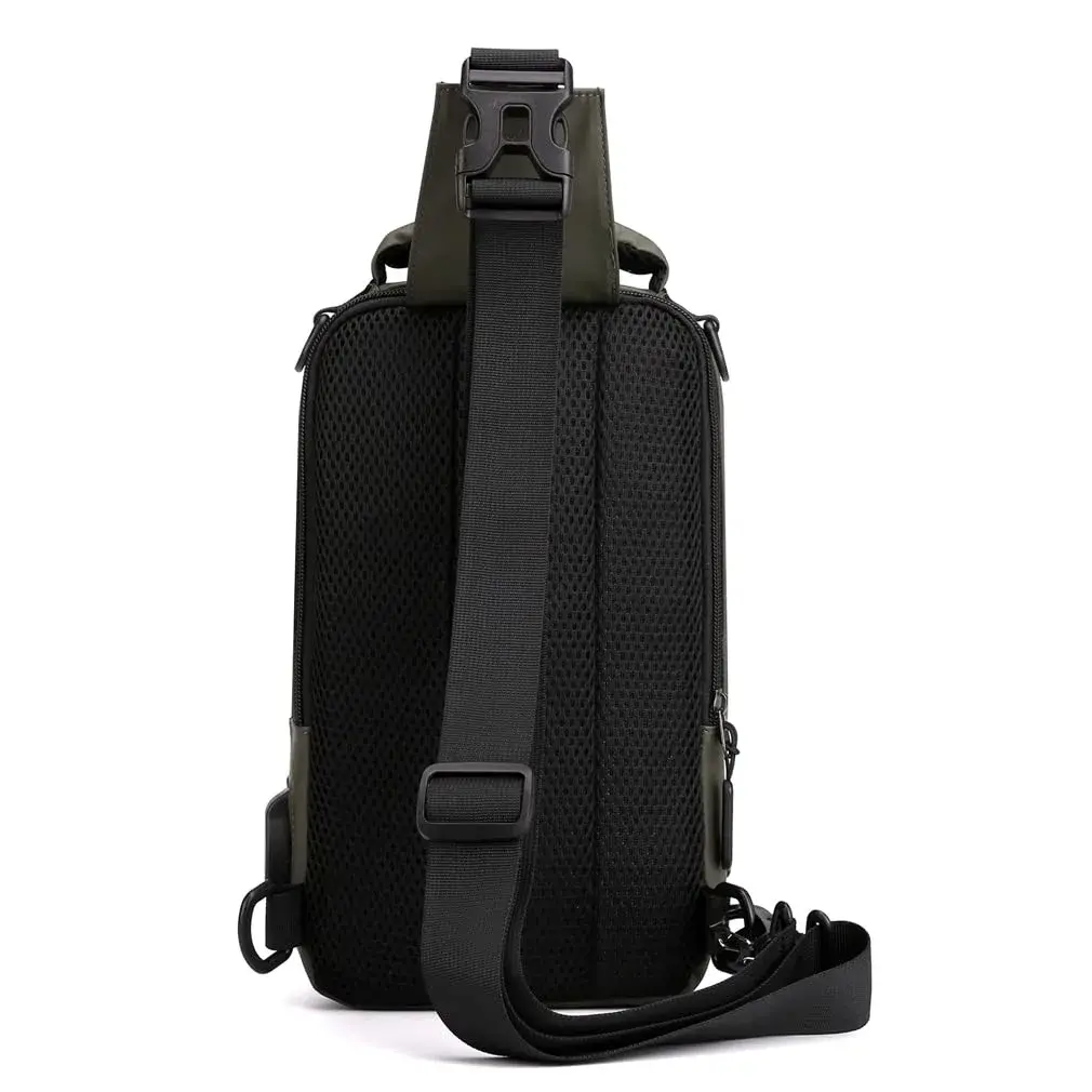 Hebetag Nylon Casual Sling Bag Backpack Handbag for Men Travel Outdoors Sports Hiking Crossbody Chest Pack Shoulder Pouch Multipurpose Daypack, with USB charging port (Army Green) - view 2