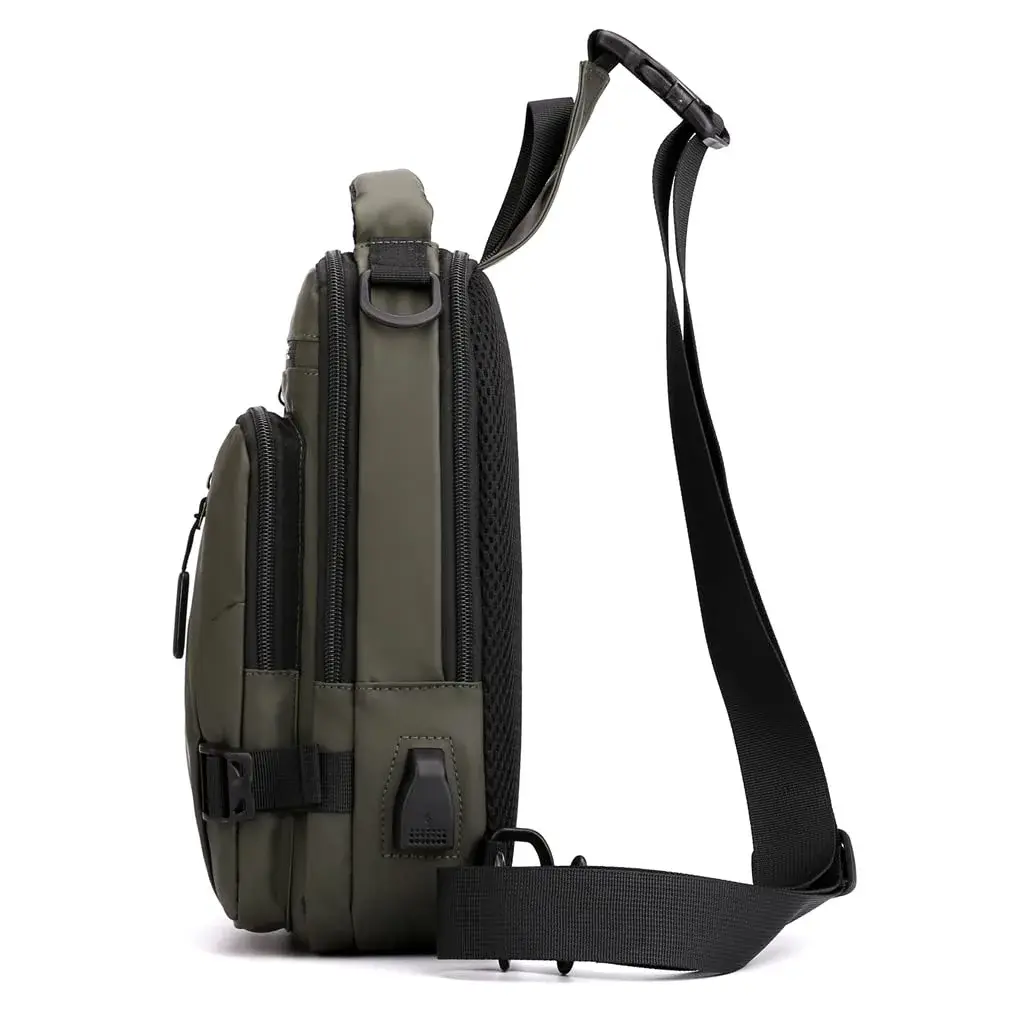 Hebetag Nylon Casual Sling Bag Backpack Handbag for Men Travel Outdoors Sports Hiking Crossbody Chest Pack Shoulder Pouch Multipurpose Daypack, with USB charging port (Army Green) - view 3