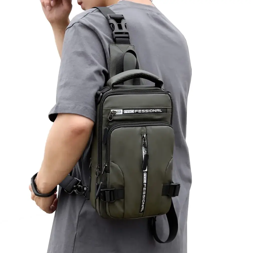 Hebetag Nylon Casual Sling Bag Backpack Handbag for Men Travel Outdoors Sports Hiking Crossbody Chest Pack Shoulder Pouch Multipurpose Daypack, with USB charging port (Army Green) - view 4
