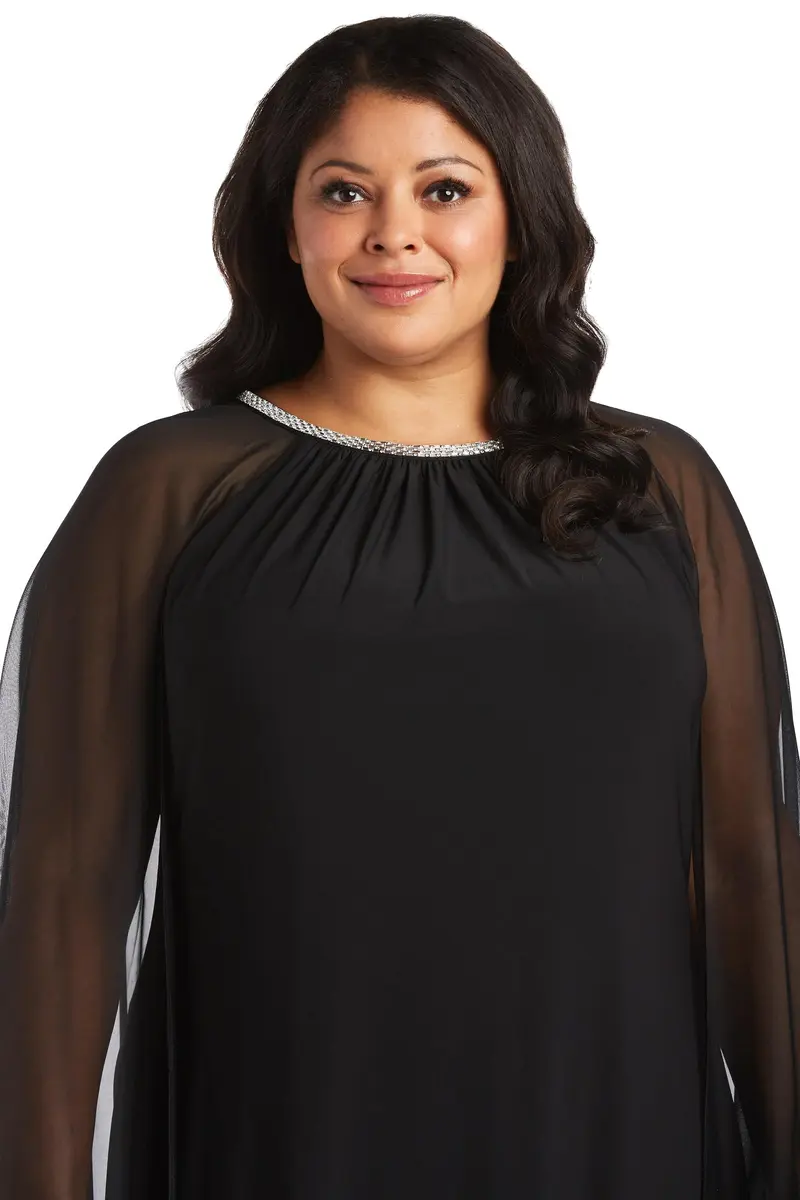 R&M Richards Embellished ITY Shift Dress with Chiffon Cape Sleeves | Elegant Evening Wear (70-120 chars) - view 2