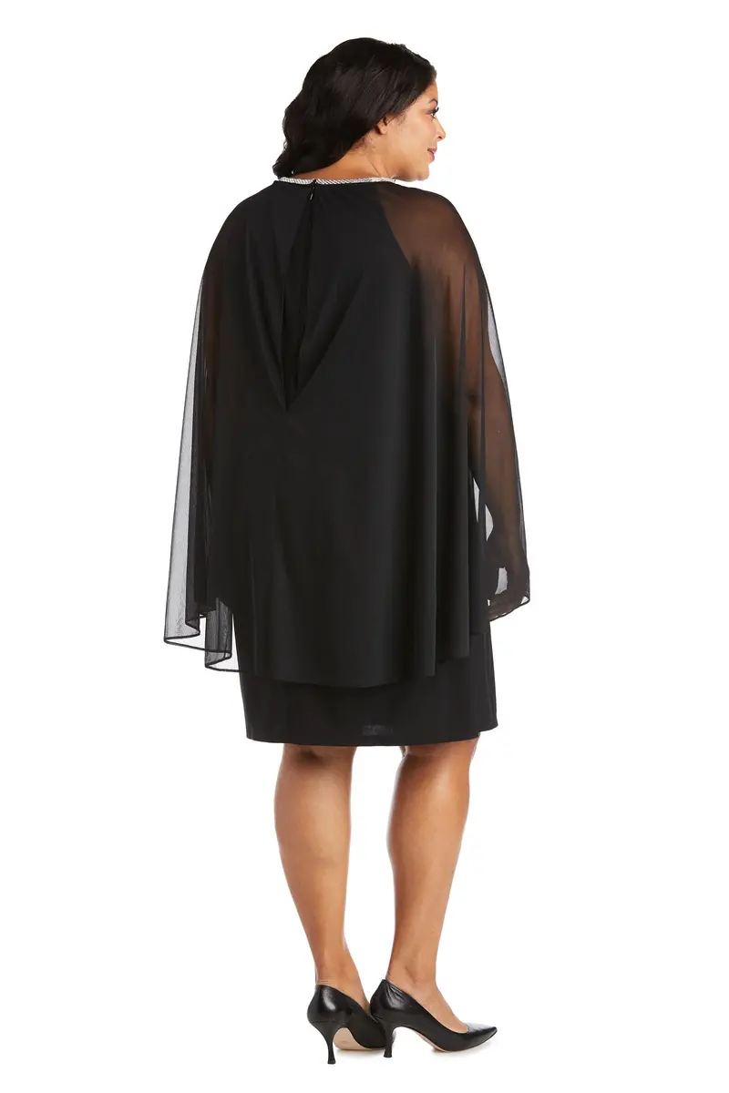 R&M Richards Embellished ITY Shift Dress with Chiffon Cape Sleeves | Elegant Evening Wear (70-120 chars) - view 3