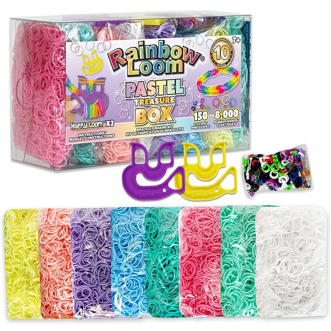 Rainbow Loom Treasure Box Pastel Edition - 8,000 Rubber Bands & 2 Happy Looms | Art Craft Kit for Ages 7+ - main product image