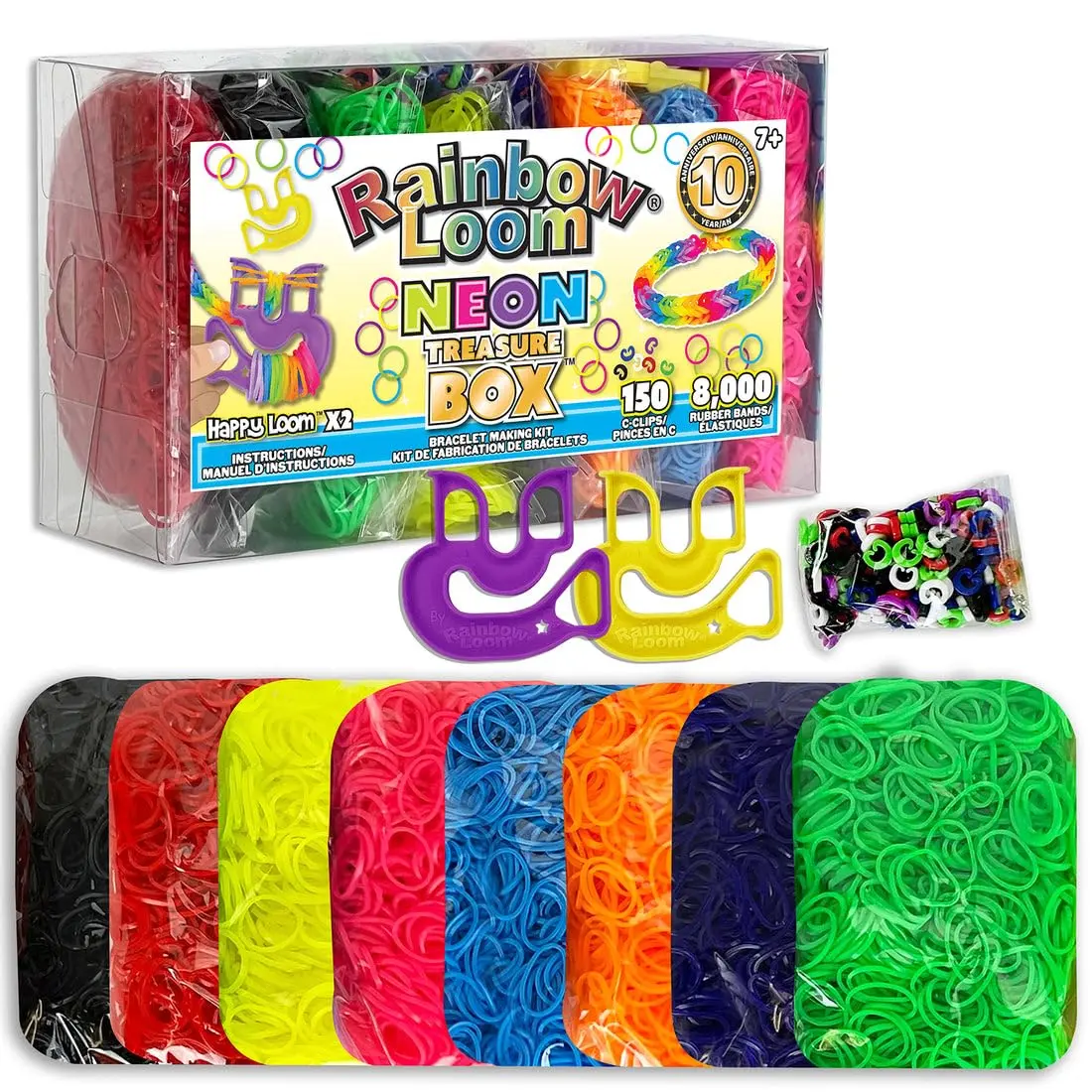 Rainbow Loom Treasure Box Neon Edition - 8000 Neon Rubber Bands & 150 C-Clips | 355.6 cm (14 in) Width - main product image