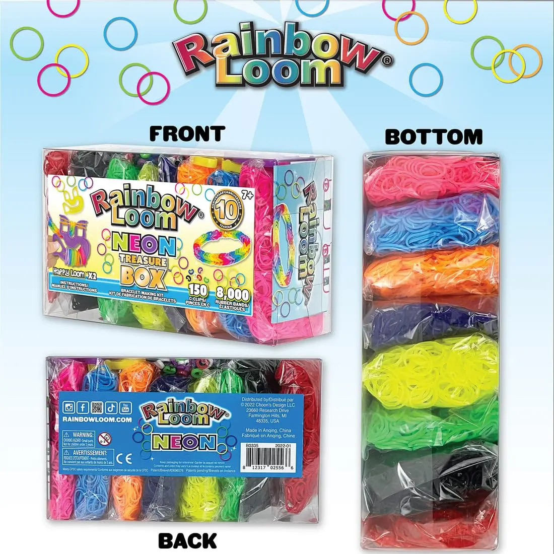 Rainbow Loom Treasure Box Neon Edition - 8000 Neon Rubber Bands & 150 C-Clips | 355.6 cm (14 in) Width - view 2