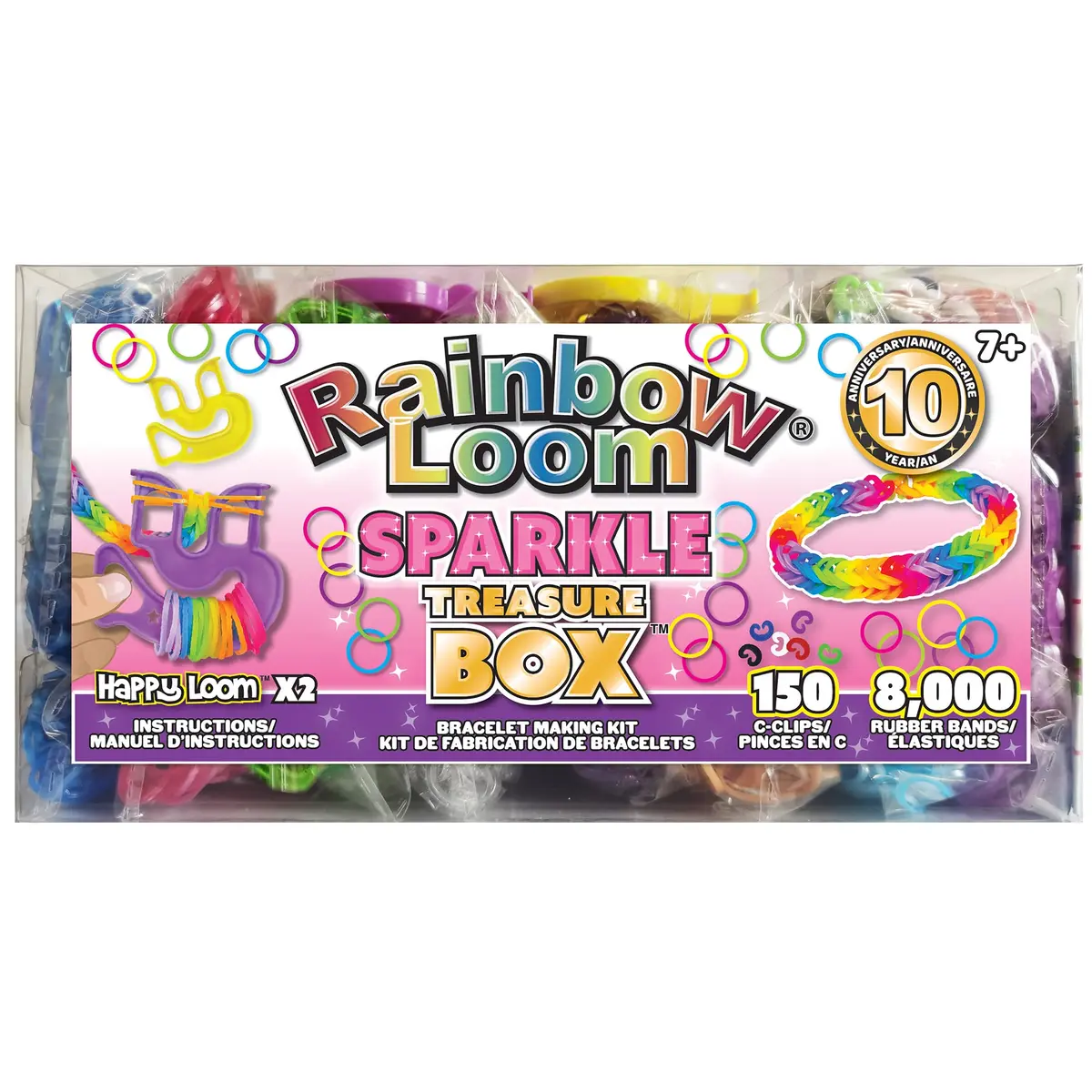 Rainbow Loom Treasure Box Sparkle Edition - 8000+ Rubber Bands & 2 Happy Looms | Assorted Colors Art Craft Kit - main product image