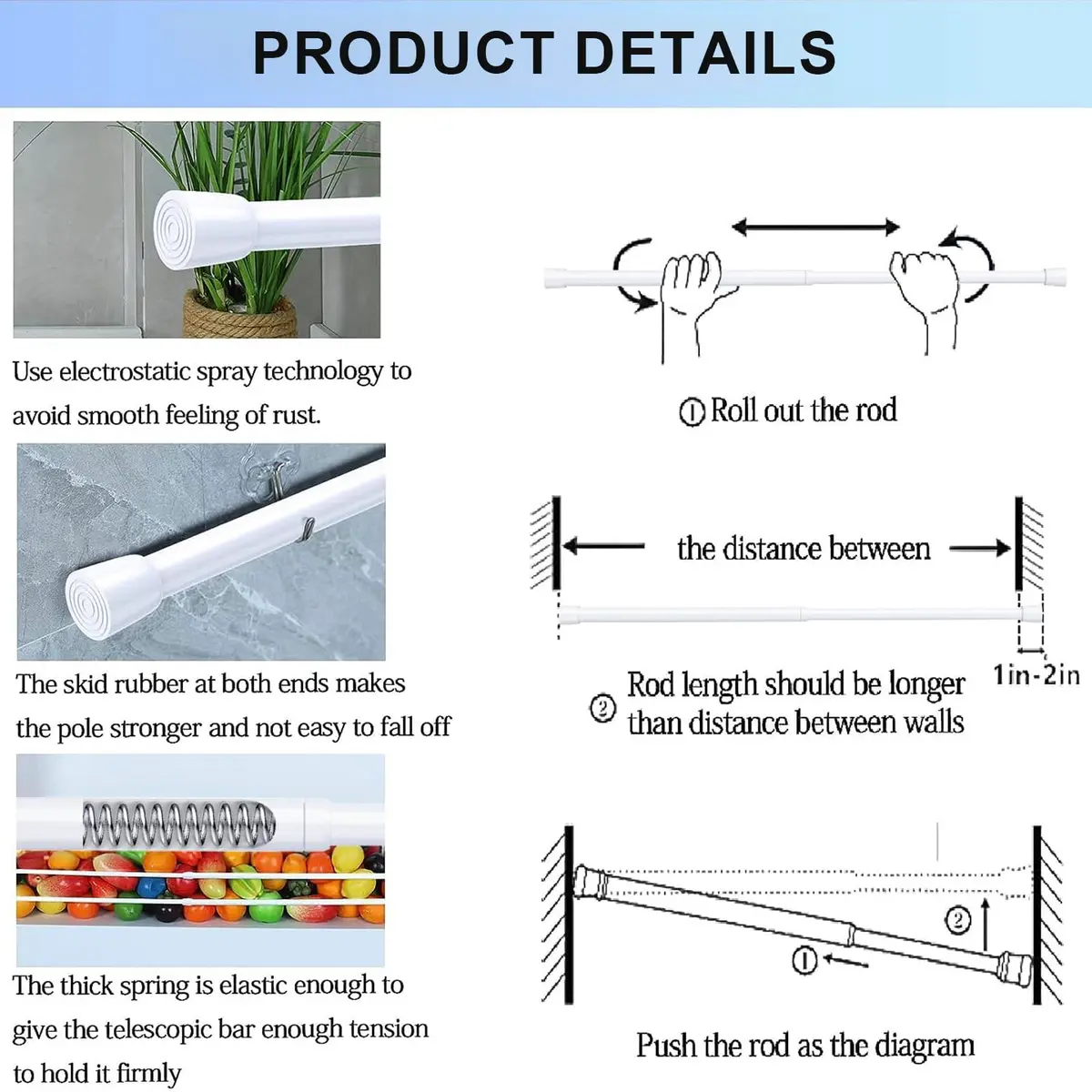 AIZESI Spring Tension Curtain Rod 26-39 Inch | No Drilling Adjustable White - view 6