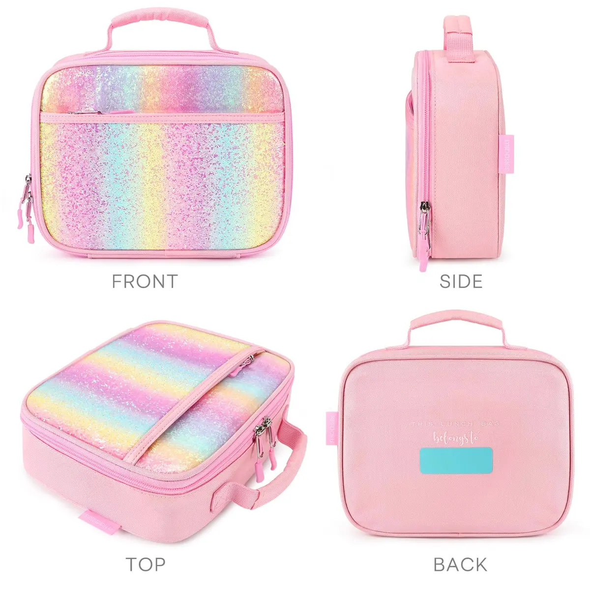 mibasies Kids Lunch Box for Girls, Pink Blue Rainbow Pattern | Insulated Lunch Bag School Kindergarten - view 5