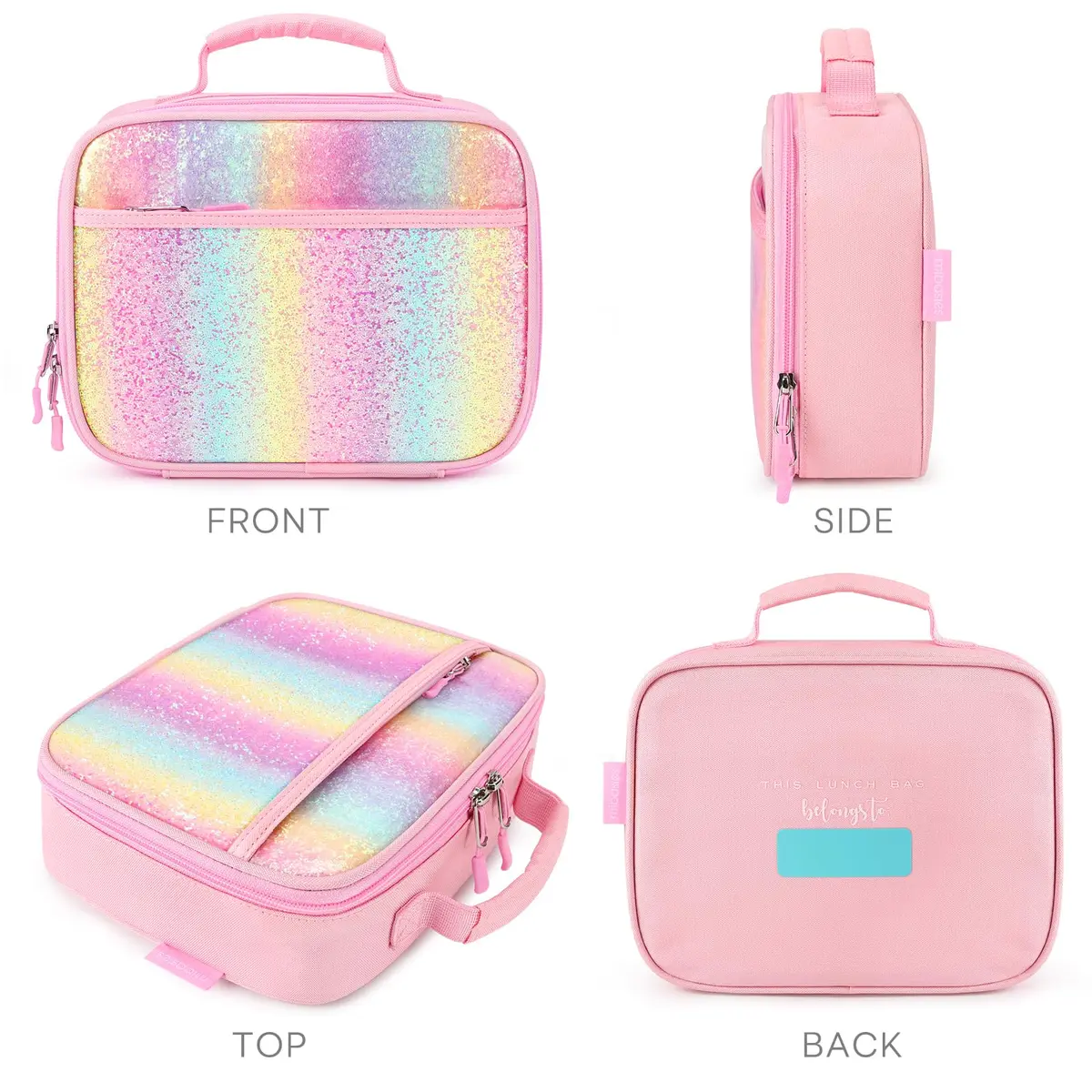 mibasies Kids Lunch Box for Girls, Pink Blue Rainbow Pattern | Insulated Lunch Bag School Kindergarten - view 6