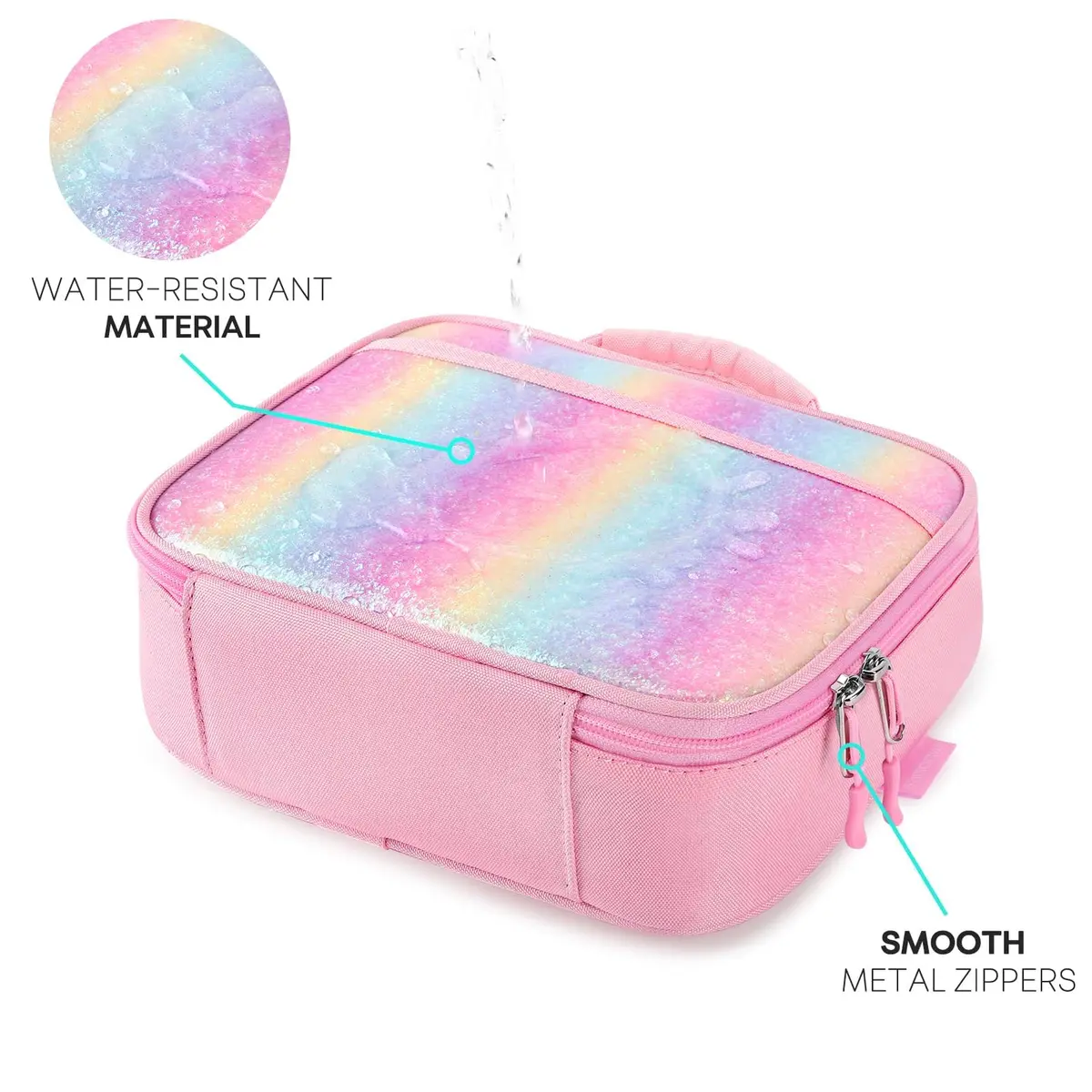 mibasies Kids Lunch Box for Girls, Pink Blue Rainbow Pattern | Insulated Lunch Bag School Kindergarten - view 3