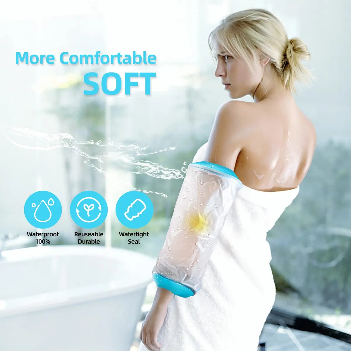 Divvsck PICC Line Shower Cover Waterproof Arm Sleeve for Chemotherapy & Wound Care | Reusable, Snug Fit (70-120 chars) - view 7