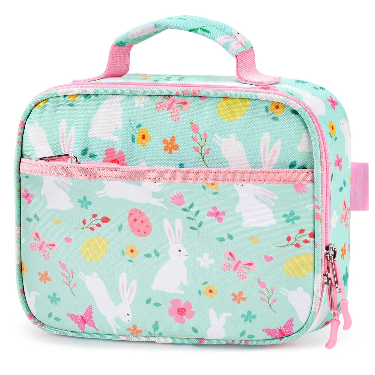 mibasies Kids Lunch Box for Girls, Insulated Lunch Bag School Kindergarten Rabbit Mint Green | Durable & Easy-Clean - main product image