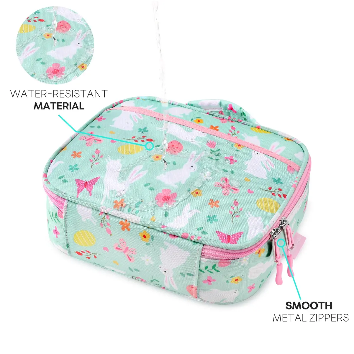 mibasies Kids Lunch Box for Girls, Insulated Lunch Bag School Kindergarten Rabbit Mint Green | Durable & Easy-Clean - view 5